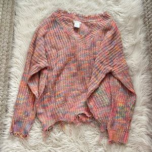 Large Multi Color Oversized V-Neck Sweater